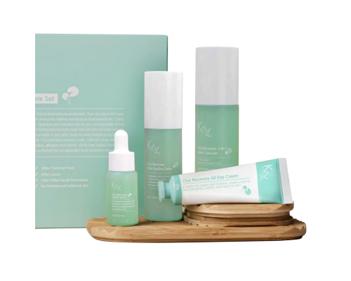 CICA RECOVERY KIT. Бокс із 4-х продуктів для відновлення реактивної шкіри в домашньому догляді після агресивних професійних процедур або для щоденного догляду за гіперчутливою шкірою. 