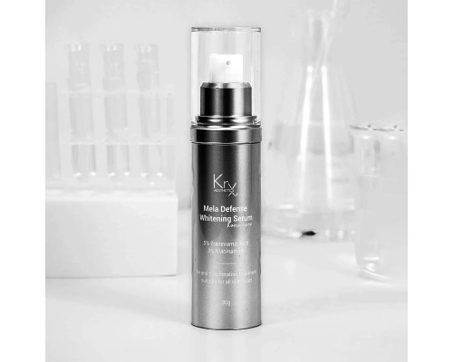 MELA DEFENSE WHITENING SERUM. KRX Aesthetics.  Відбілююча активна сироватка з 5% Транексамової кислоти та 3% Ніацинамідом, 30 гр
