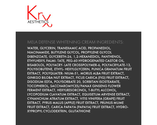 MELA DEFENSE WHITENING CREAM. KRX Aesthetics. Відбілюючий крем-інтенсив з 5% Транексамовою кислотою та 3% інгібітором Тирозиназі RiFerm-NPG, 50 гр